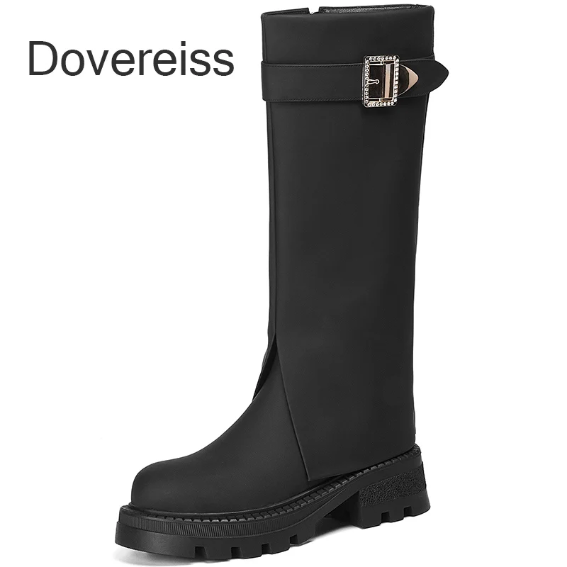 

Dovereiss Green Fashion Female Boots Winter Zipper Genuine Leather Sexy Flats Beige New Slip On Knee High Boots