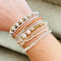 10 piece nylon thread beaded stacked stretchy bracelets set for woman multilayered multicolor jewelry bohemian bracelet bundle