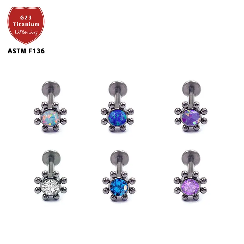 Серьги-гвоздики с опалом в форме маргаритки титановый хрящ G23 для пирсинга губ