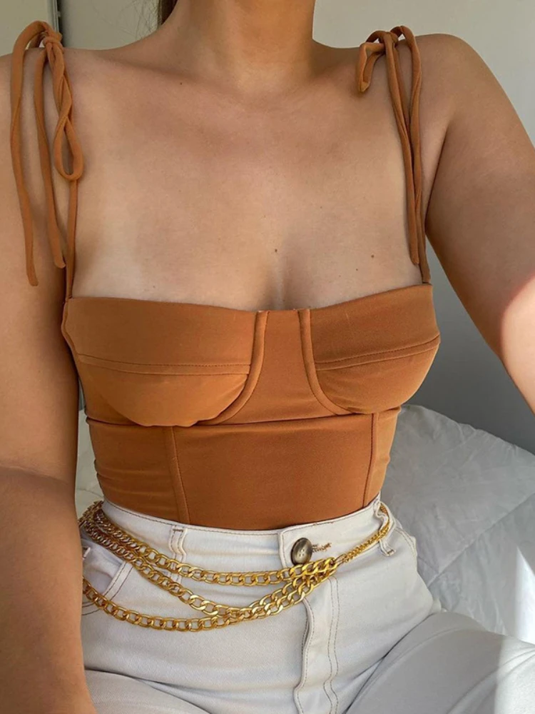 

Sexy Satin Bow Tie Straps Crop Tops for Women 2022 Summer Fashion Sleeveless Backless Y2K Lace Up Tops High Street Clubwear