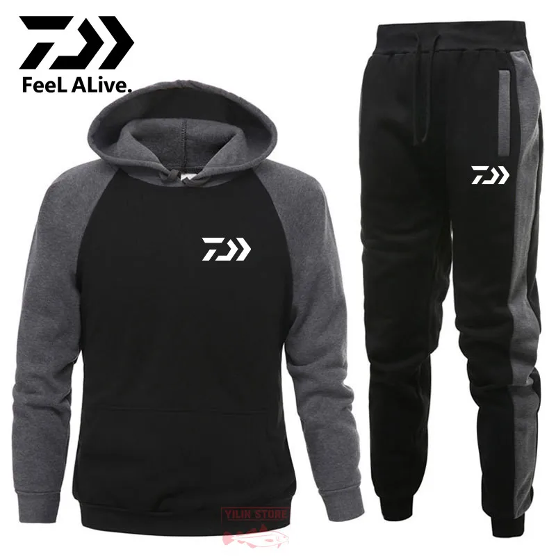 

Daiwa Men Fishing Hooded Jacke Warm Fleece Fishing Clothing Set Winter Outdoor Sport Suits Camping Hiking Sportswear Shirt Pants