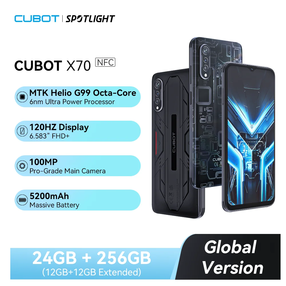 Global Version Cubot X70, Smartphone Android 13, Helio G99, 24GB+256GB,100MP Triple Camera, NFC, 120Hz 6.583