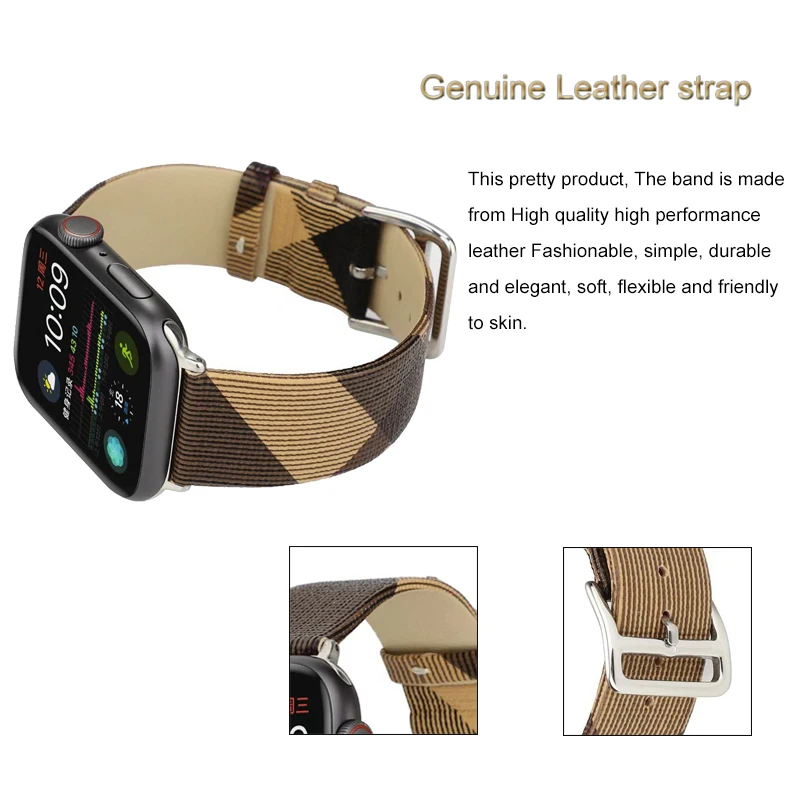 Genuine Leather Strap for Apple Watch band 44mm 40mm 38mm 42mm Plaid Bracelet Smart belt correa apple watch 6/5/4/3/SE Wristband