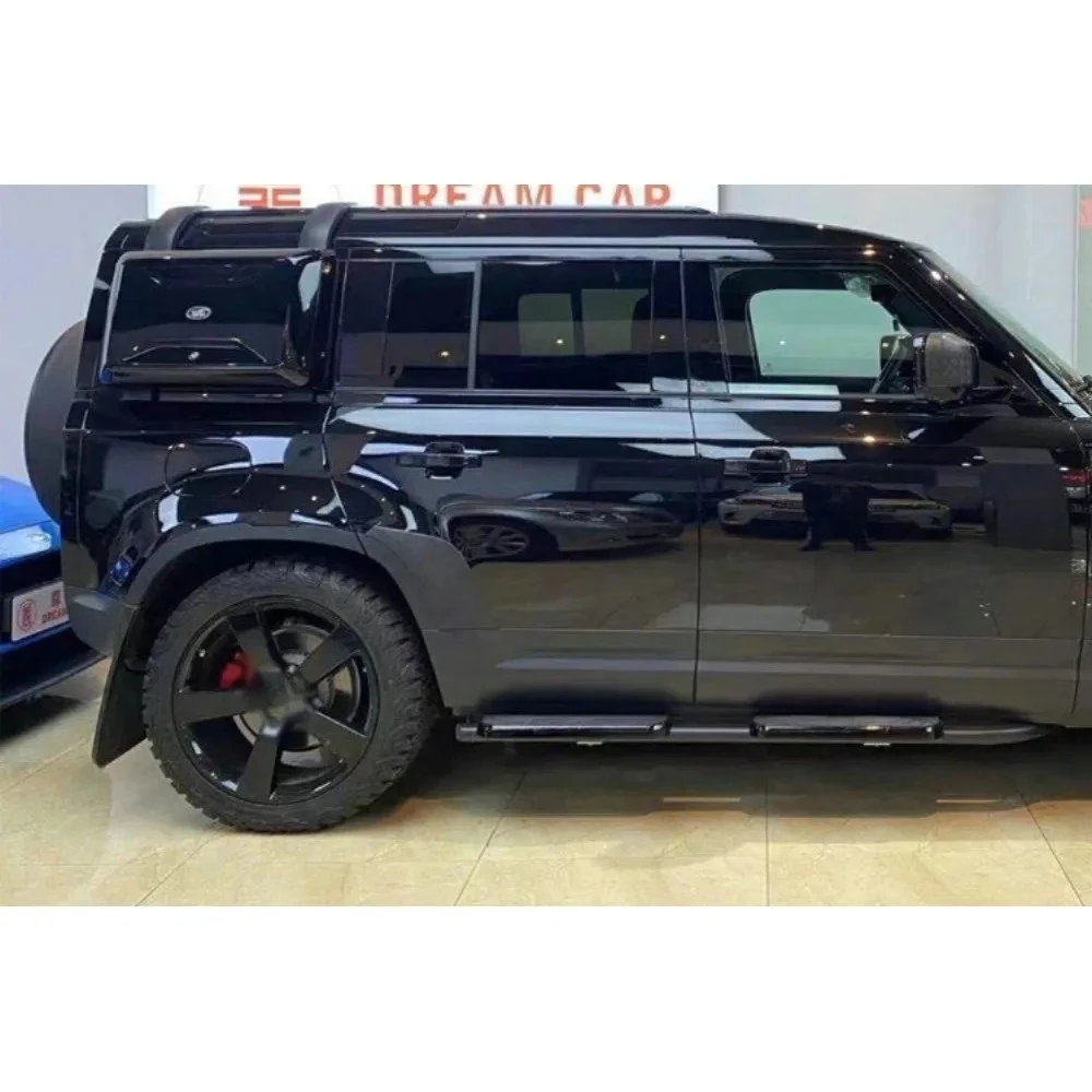 Фото Комплект из 2 боковых подножек (порогов) для Land Rover LR Defender 110 2020-2025, фиксированные педали, защитные пороги (нерф-бары) №3