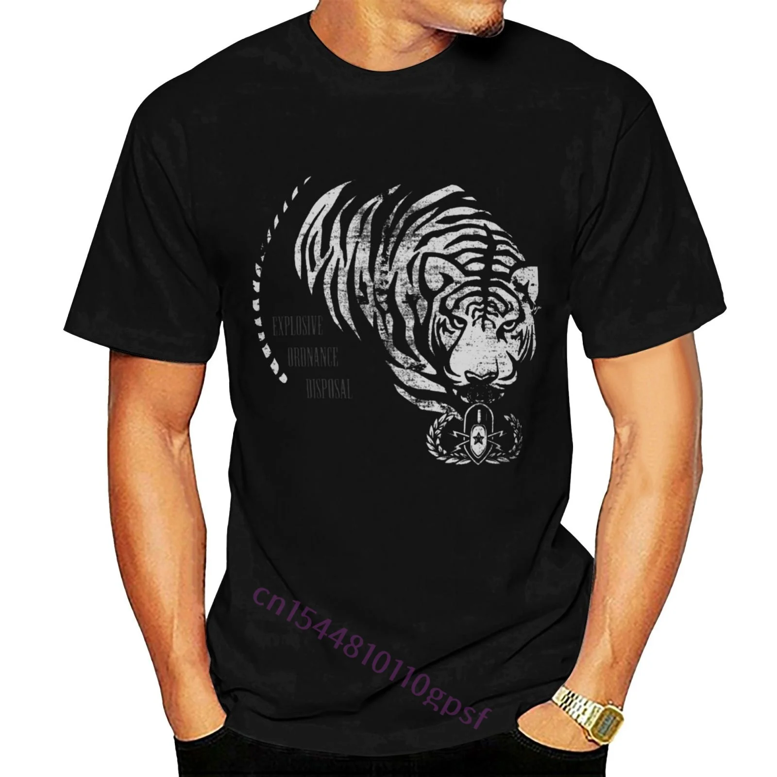 

EOD Master Tiger Black T-shirt Men T Shirt Round Collar Short Sleeve Tee Shirts Top Tee