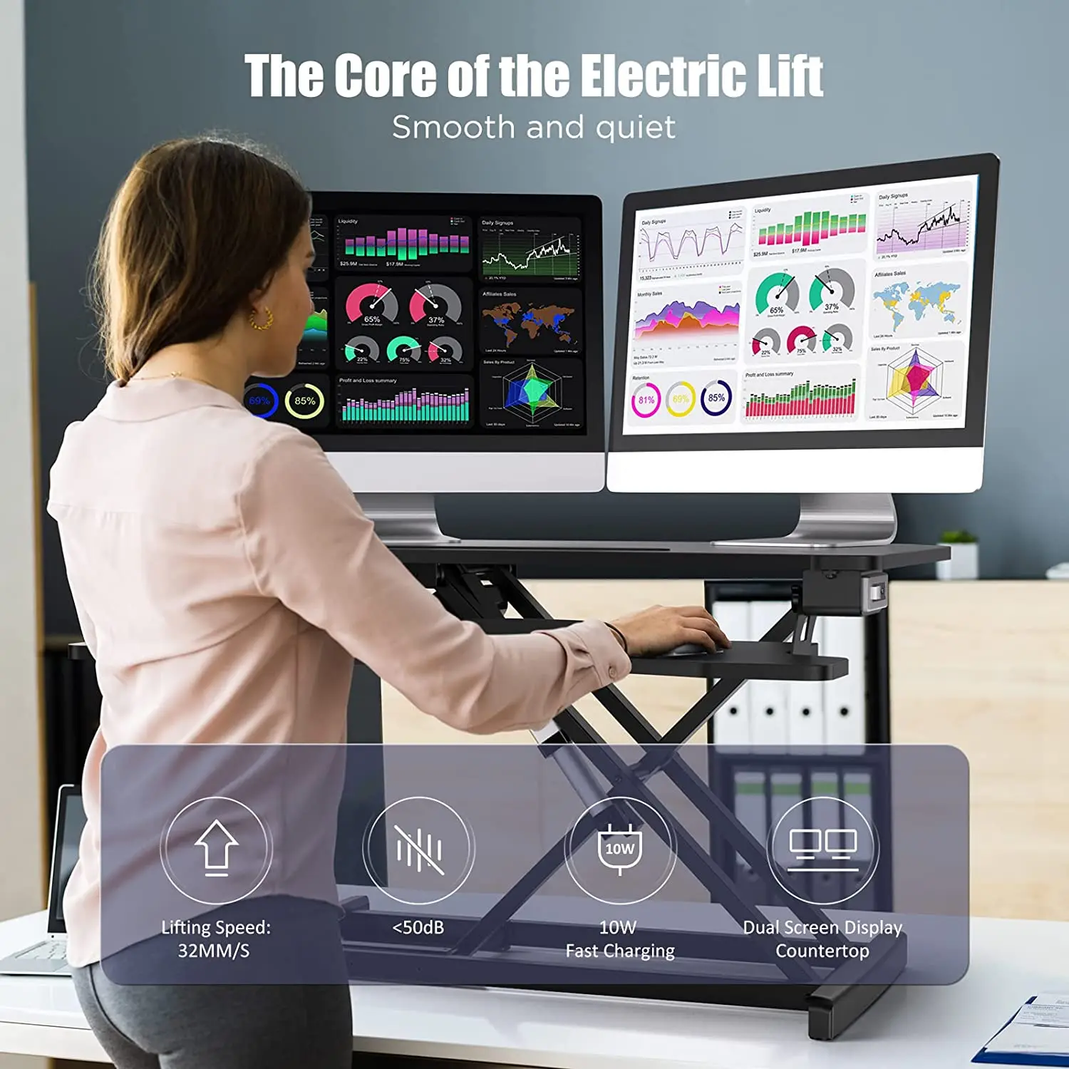 Electric Standing Desk Converter 34''/85cm Height Adjustable Laptop Table Monitor Holder with Keyboard |