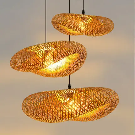 Bamboo Weaving Chandelier Lamp 40/80cm Hanging LED Ceiling Light Pendant Lamp Fixtures Rattan Woven Home Bedroom Decors