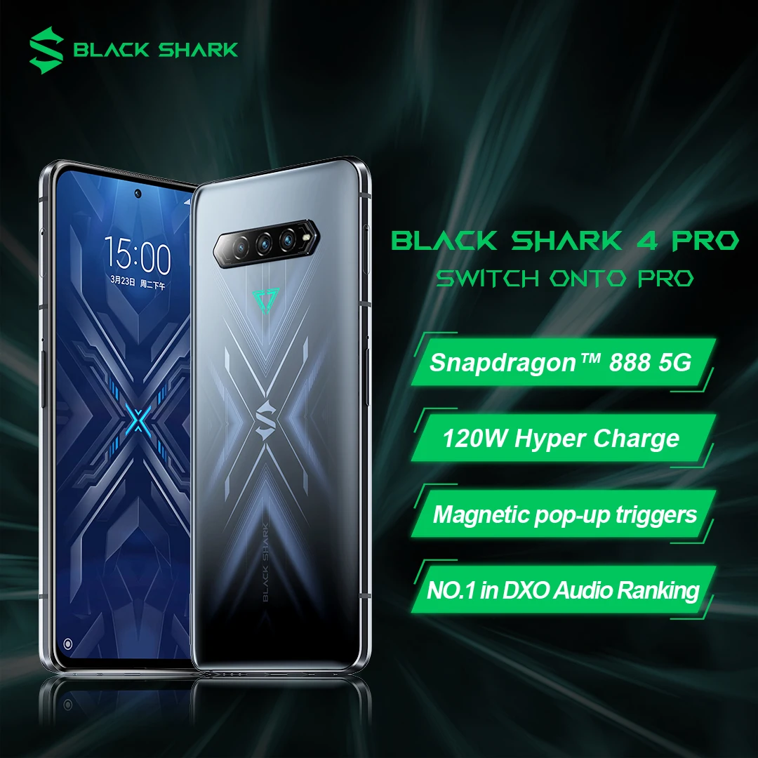 Black Shark 4 Pro Orignal Global Version 5G Gaming Phone Celular 120W Charging Snapdragon 888 Magnetic Pop-Up Triggers 144Hz NFC