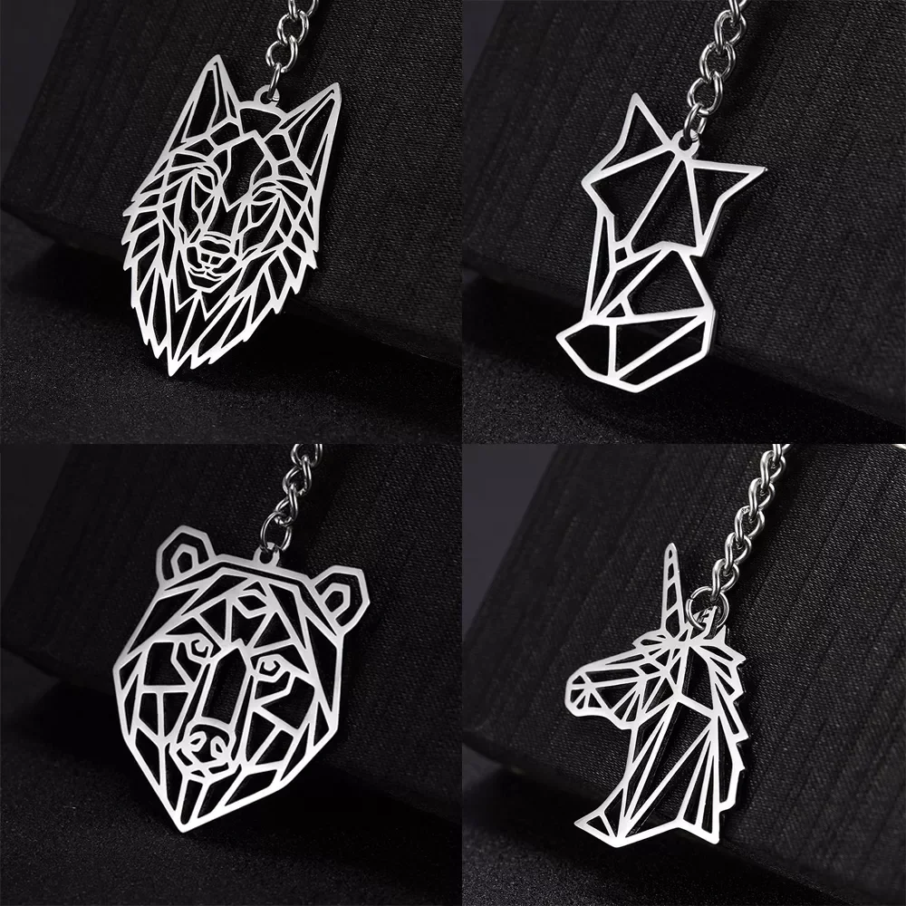 

Keychain Tiger Wolf Bear Animal Stainless Steel Heart Cat Crane Dog Unicorn Rabbit Men Women Gift Key Chain 2022