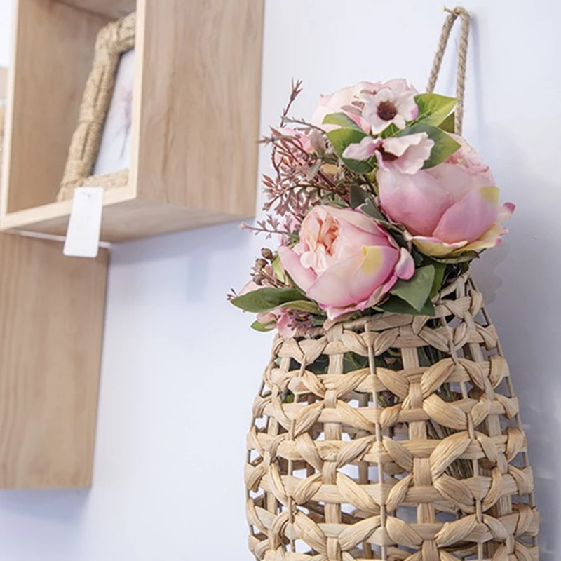 Water Hyacinth Woven Hanging Basket Wall Decorative Front Door Decor For Flower Plants Boho