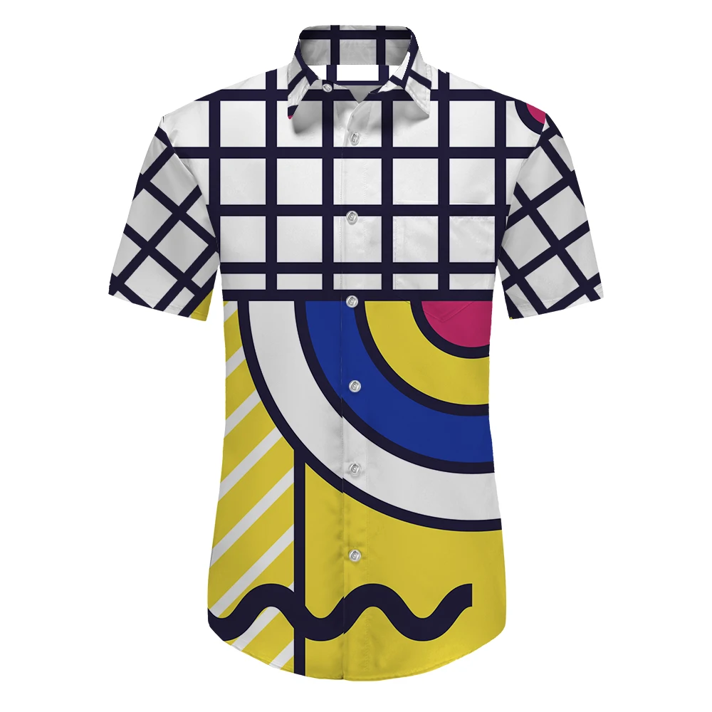 

2022 Fashion Luxury Social Men's Shirt Lapel Button Stripe Shooting Bullseye Shirt Casual Printed Short Sleeve Top Men's S-3XL