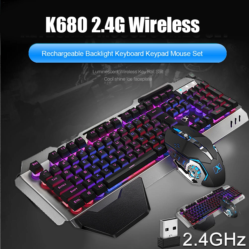 

Keyboard and Mouse Set 2.4G Wireless Rechargeable Backlight Gaming Mouse and Keyboard Set Rainbow Backlit for Gamger