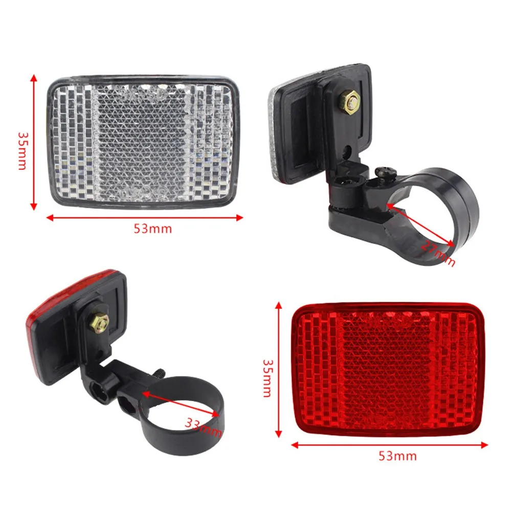 

2 Pack Front Rear Bike Bicycle Reflector Set Red White Mounting Bracket Warning Film Night Shelf Reflector W/ Seat Post Mounting