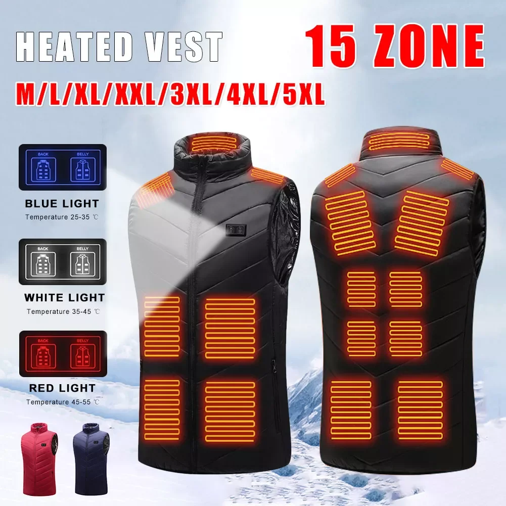 

NEW2023 2022 Winter Women 15 Areas Heated Vest Sleeveless Down Vest USB Heated Jackets Mens Warm Women Fishing Trekking Hunting