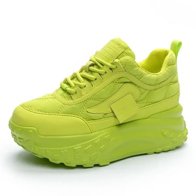 

2024 Fashion 7cm Genuine Leather Women Casual Platform Wedge Chunky Sneakers Spring Autumn silvery non-slip Hidden Heels Shoes