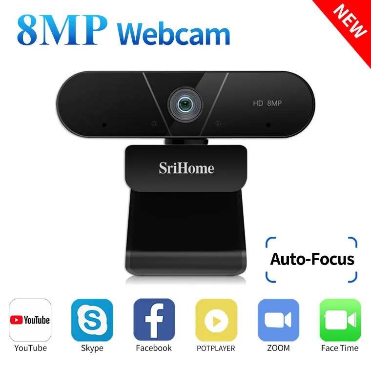 

Srihome SH005 4K 8MP Webcam With Dual Microphone Auto Focus, USB Plug&Play For Vdeo Conference, Live Network,Distance Learning