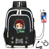 demon slayer tanjiro backpack cute nezuko backpack with usb charging port bookbag for boys girls school mochila