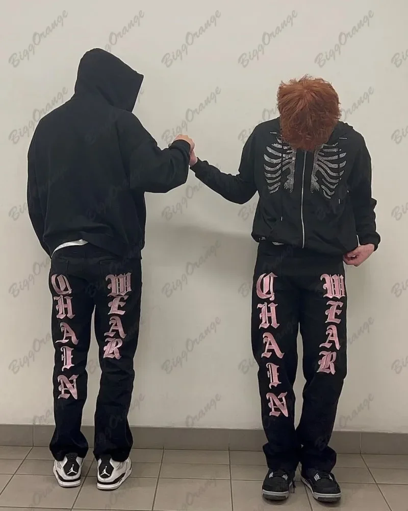 Джинсы Y2k мужские и женские с принтом в виде надписи свободные прямые широкие