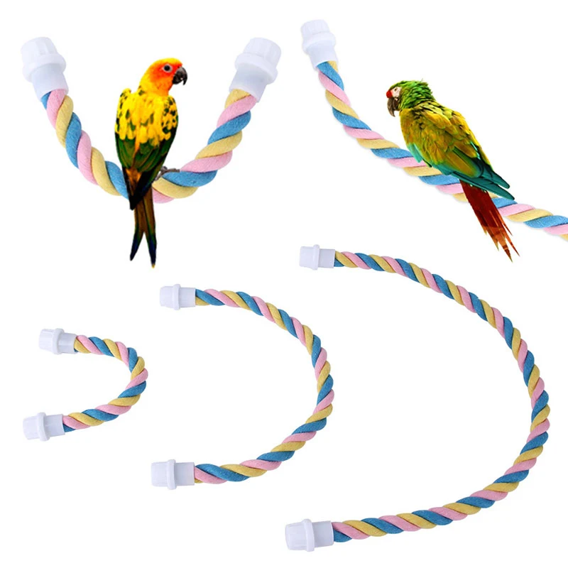 

Bird Bite Toy Multi-color Parrot Standing Woven Rope Toy Bird Chew Toy Bendable Pet Parrot Standing Perches for Parakeet