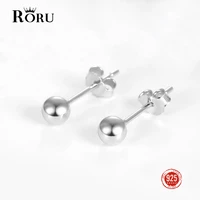 roru pure s925 6mm big round beads stud earrings real small cute ball earring simple stackable jewelry gift for women men