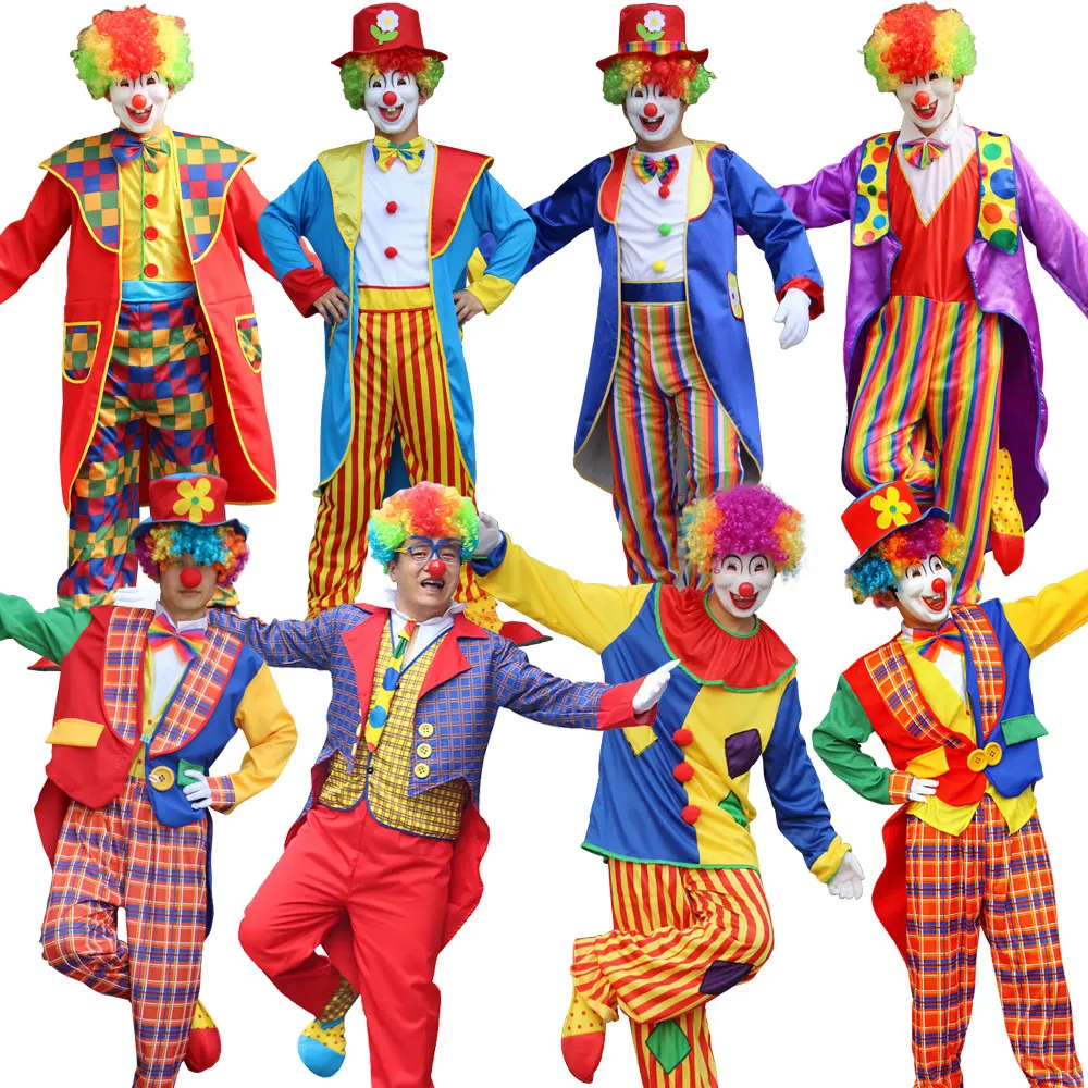 

Костюм клоуна на Хэллоуин для мужчин и женщин, Забавный костюм непослушного цирка, для косплея клоуна Пурим, для рождественской вечеринки, без парика