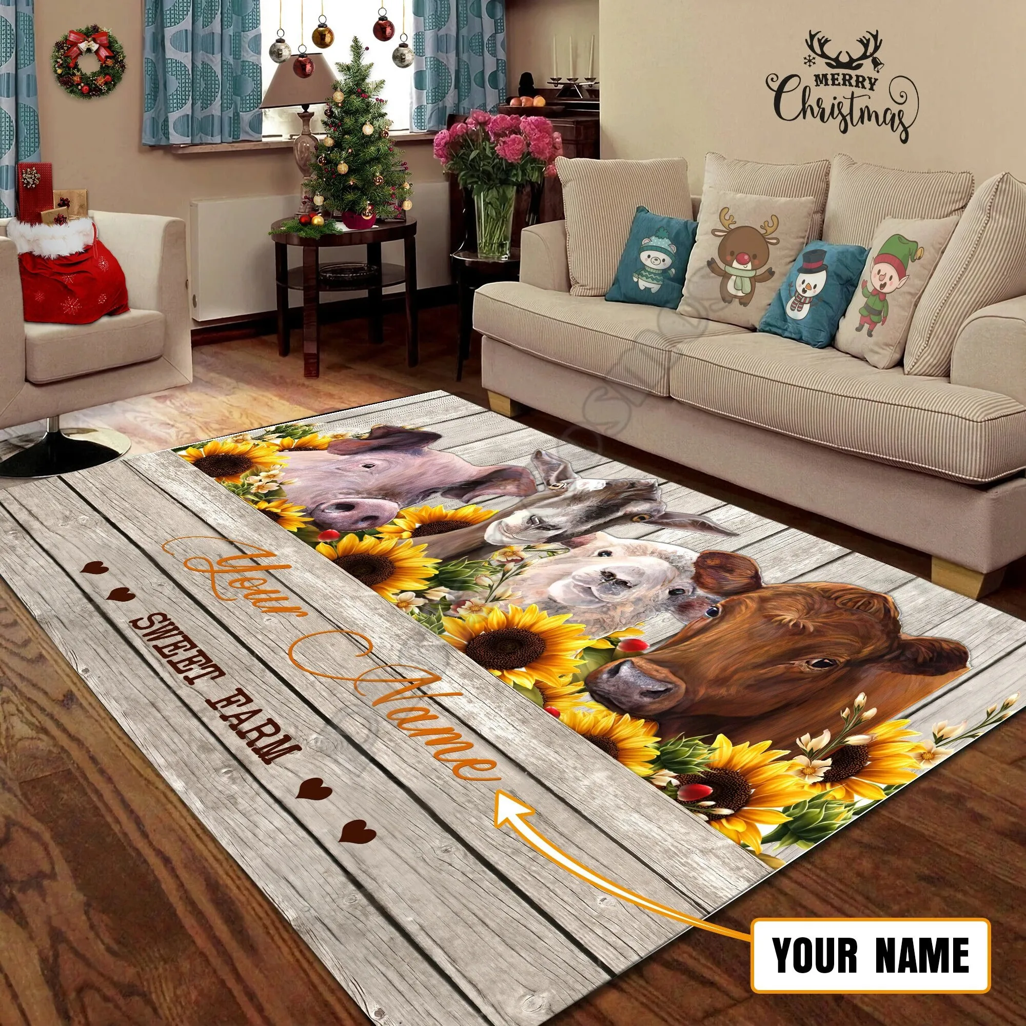 

Happy Farm - Persionalized Name Area Rug Gift 3D All Over Printed Rug Room Mat Floor Anti-slip Large Carpet Home Decoration