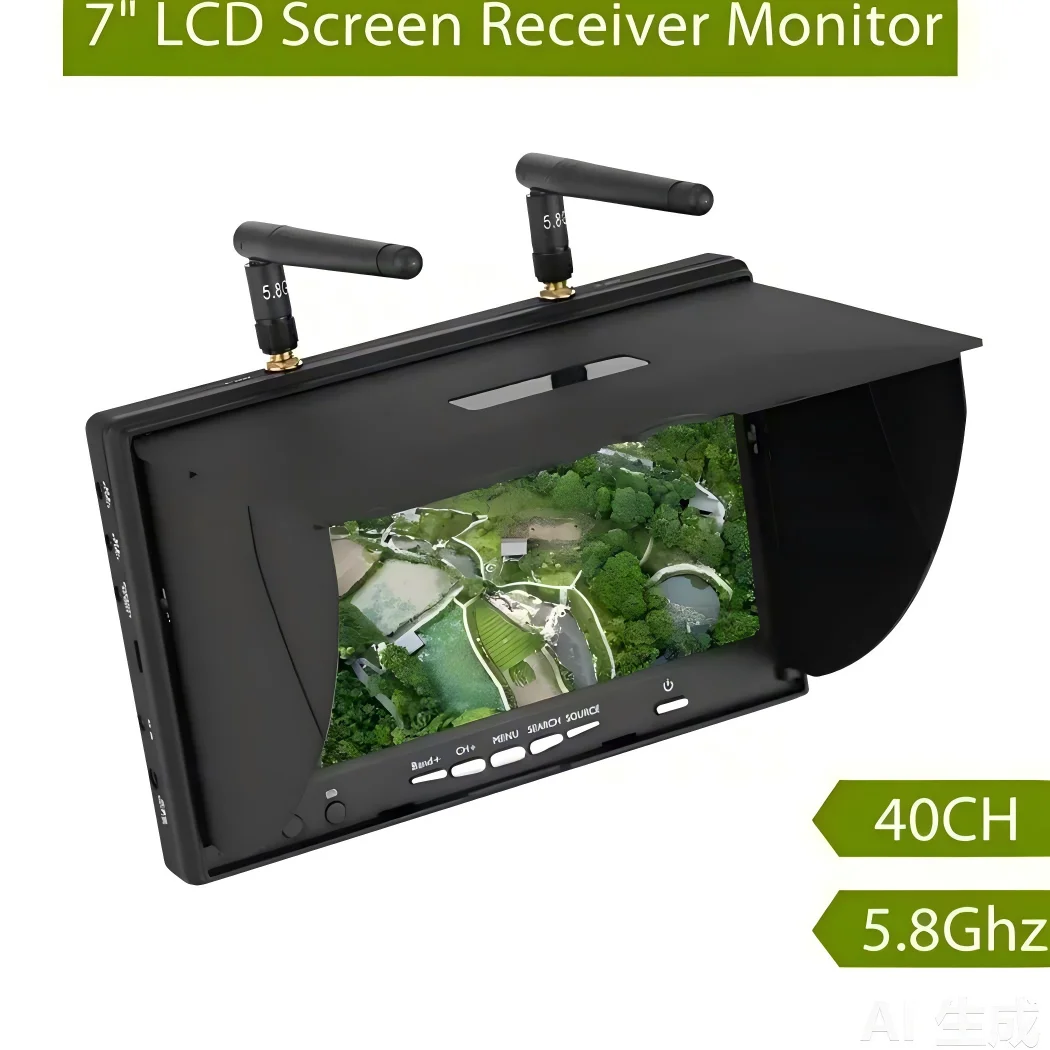 Фото 5.8G 40-канальный FPV-монитор LCD5802D 7 дюймов, разрешение 800*480, со встроенным DVR и аккумулятором, для видеосъемки на мультикоптерах, пластиковый корпус №1