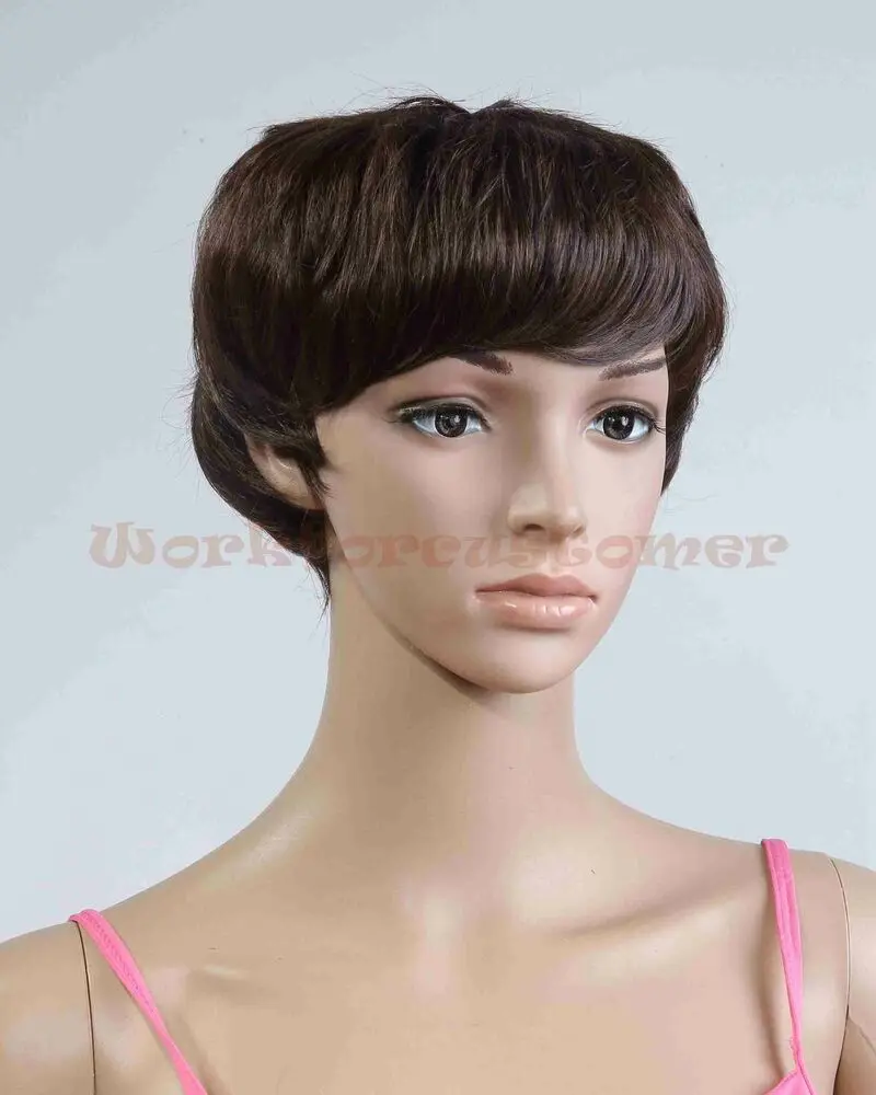 Женские темно-коричневые короткие парики с стрижкой пикси прямые волосы для
