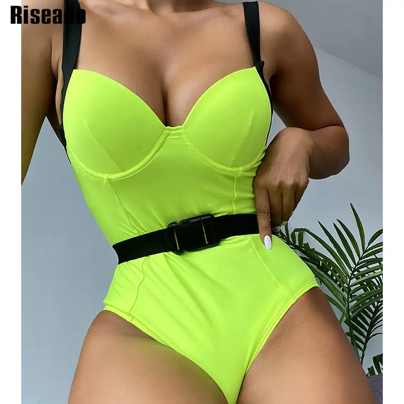 

Riseado, сексуальные женские Купальники пуш-ап, цельное боди на косточках, женские купальники, новинка 2022, пляжная одежда с поясом, однотонный к...