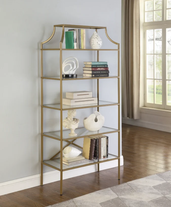 

5-tier Tempered Glass Shelves Bookcase Matte Gold Book Storage Book Rack Cube Shelf Book Shelf Furniture