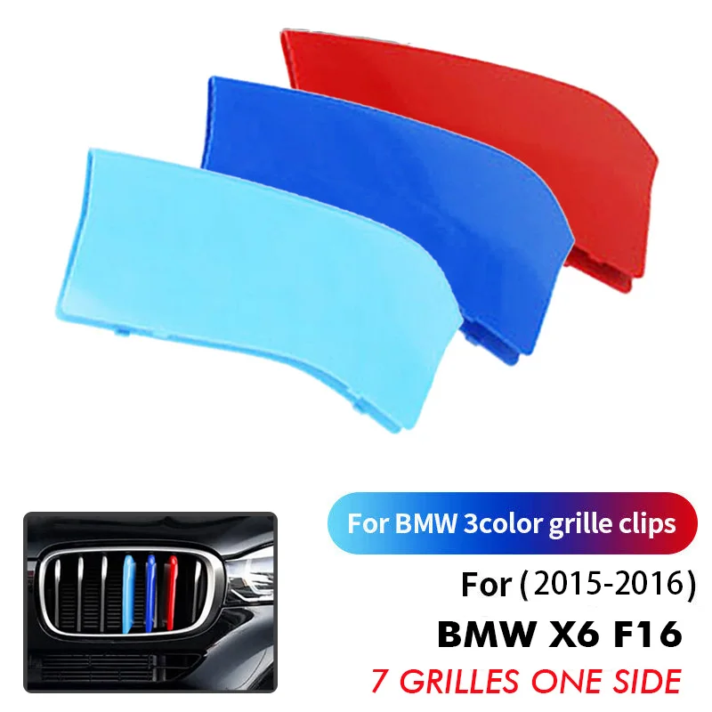 

3pcs For BMW X6 F16 2015-2016 Car Front Grille Cover Strips Clip Trim Racing Buckle Grill Clips M Performance 3 Tri-Colors