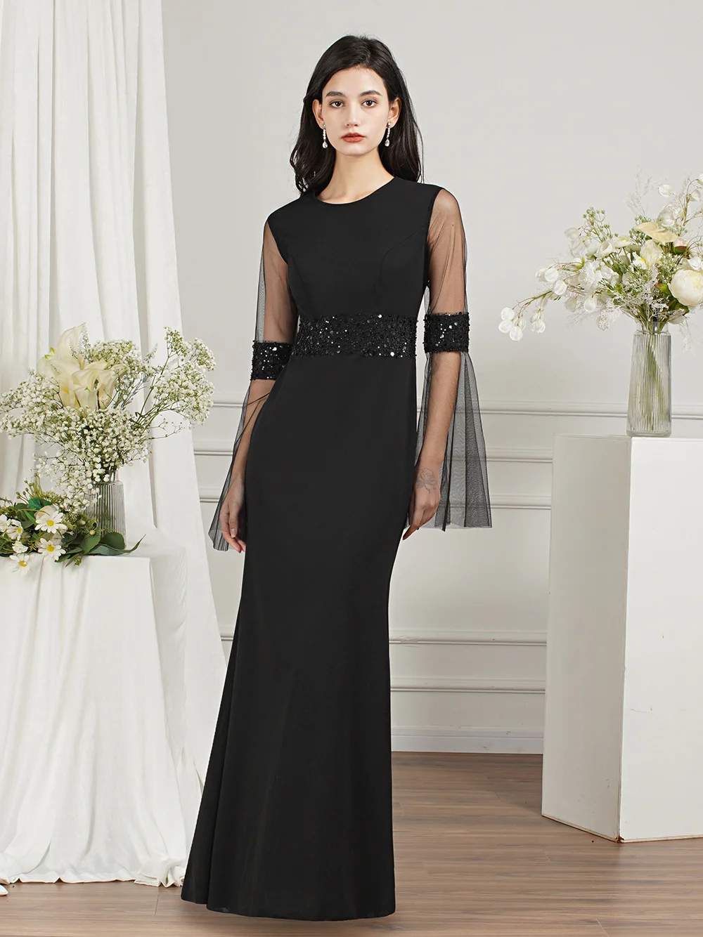 Женское платье-Русалка с длинным рукавом, блестками и бусинами от AliExpress RU&CIS NEW