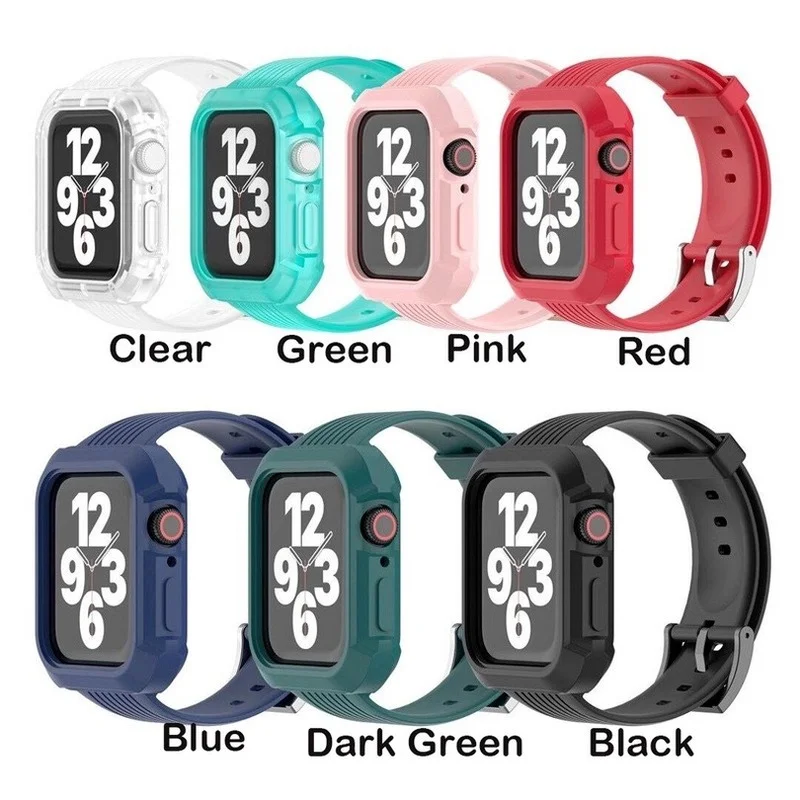 

Strap + Watch Case for Apple Watch 6 SE Band iwatch series 6 / SE / 5 / 4 / 3 TPU silicone watch strap and Case 2 in 1 strap