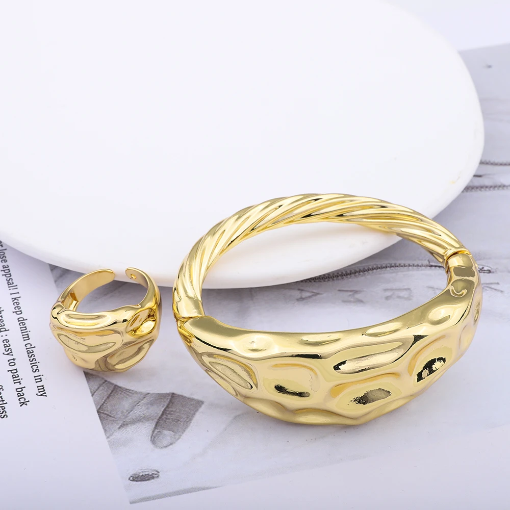 

Dubai Gold Colour Plated Bracelet Ring Set Bracelet Ring Set For Women Wedding Classic Fashion Trend Sweet Style