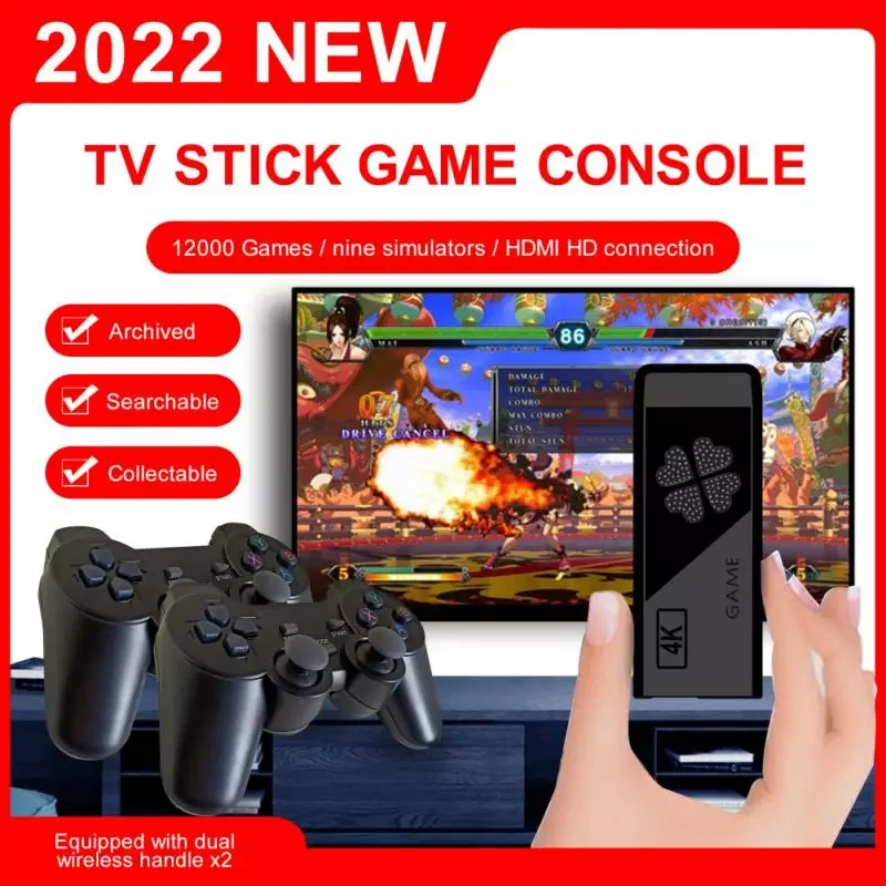 

NEW2023 Video Game Console 2.4G Double Wireless Controller Game Stick 4K 10000 Games 64GB For PS1/GBA/MAME/FC//GBC/MD/SFC