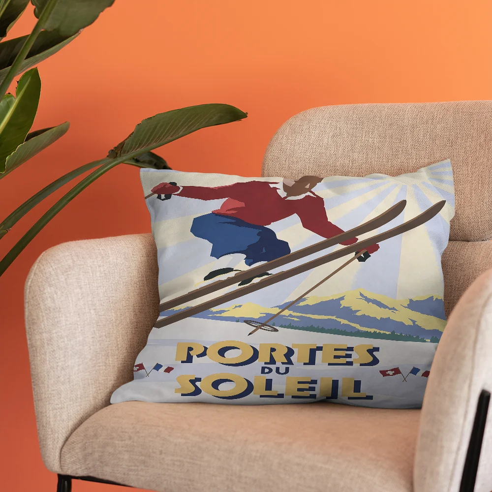 Zermatt Chamonix Skiing Art Cushion Cover Pillowcase Upholstery Sofa Throw Pillow Home Decor Pillowcas