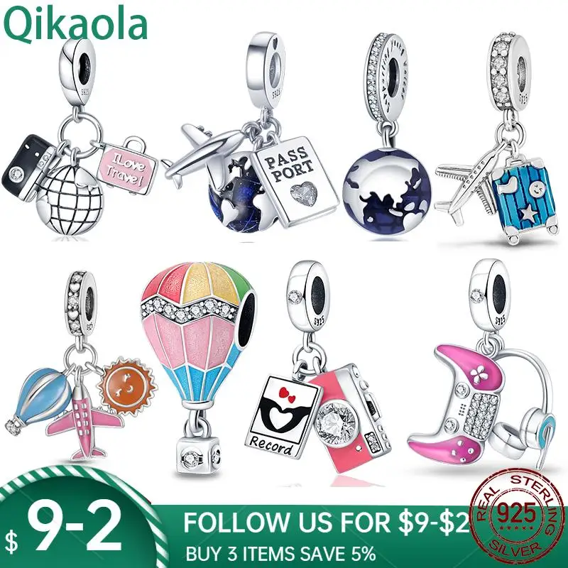 925 Sterling Silver Camera Bead and Globe Charm Fit Original Pandora Bracelet DIY Jewelry For Women Support Wholesale |