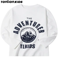 ton lion kids spring 2022 solid color fashion print round collar boys long sleeve t shirt for ages 5 to 12