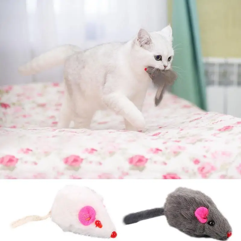Mouse Shape Furry Plush Cat Toy Short Soft Hair Mouse With Ring Stone Pet Toy Interactive Funny Mice Rats Miniature Kitten Train
