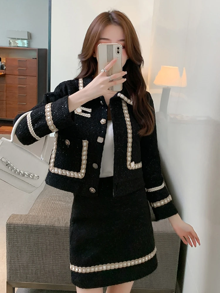 

2021 New Tweed Small Fragrance Fashion Slim Cardigan Suit Two-piece Set Two Peice Set Matching Sets for Women Women's suit