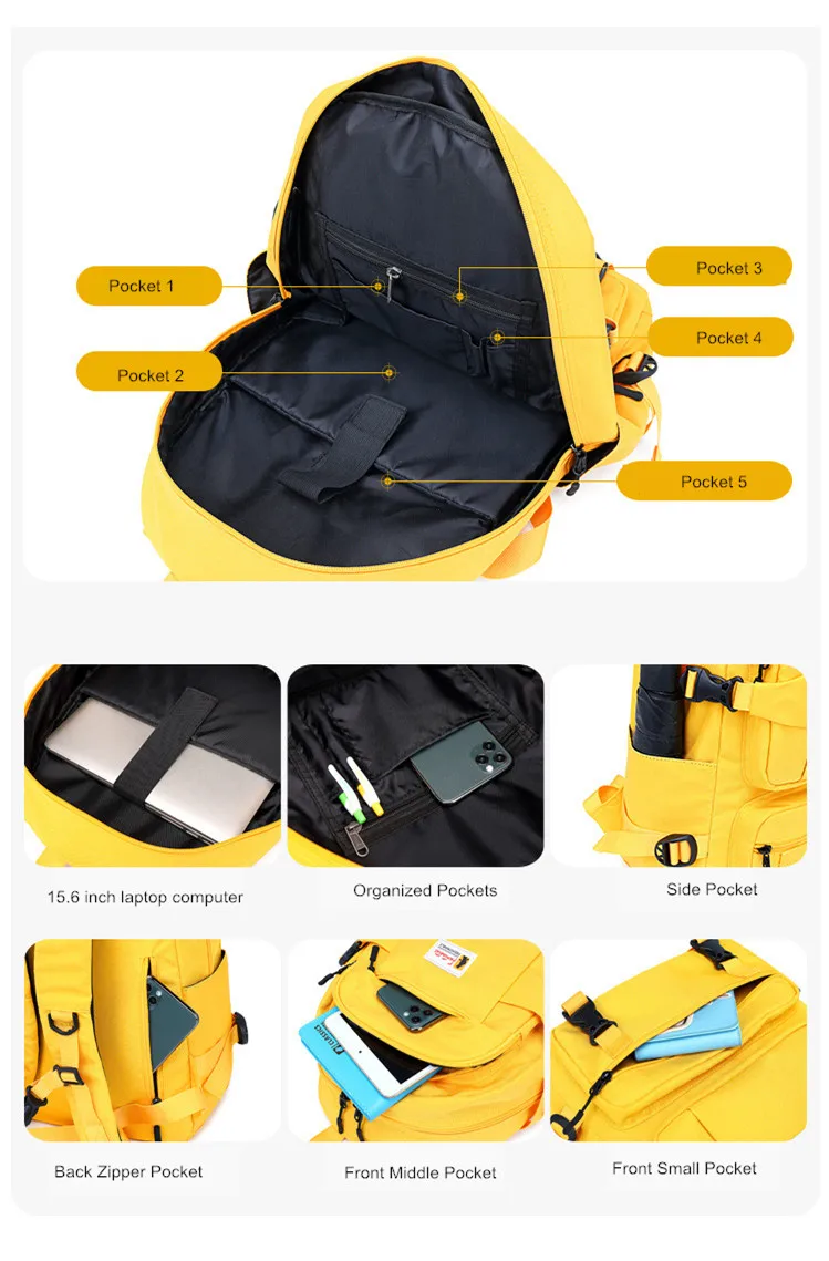 SPIDOR fashion yellow backpack children school bags for girls waterproof oxford large school backpack for teenagers schoolbag