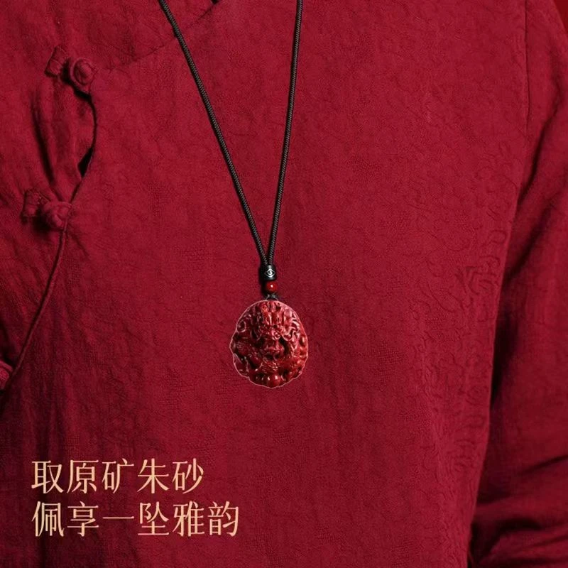 Ретро-поделки цепочка для свитера с резной подвеской в виде дракона из киновари