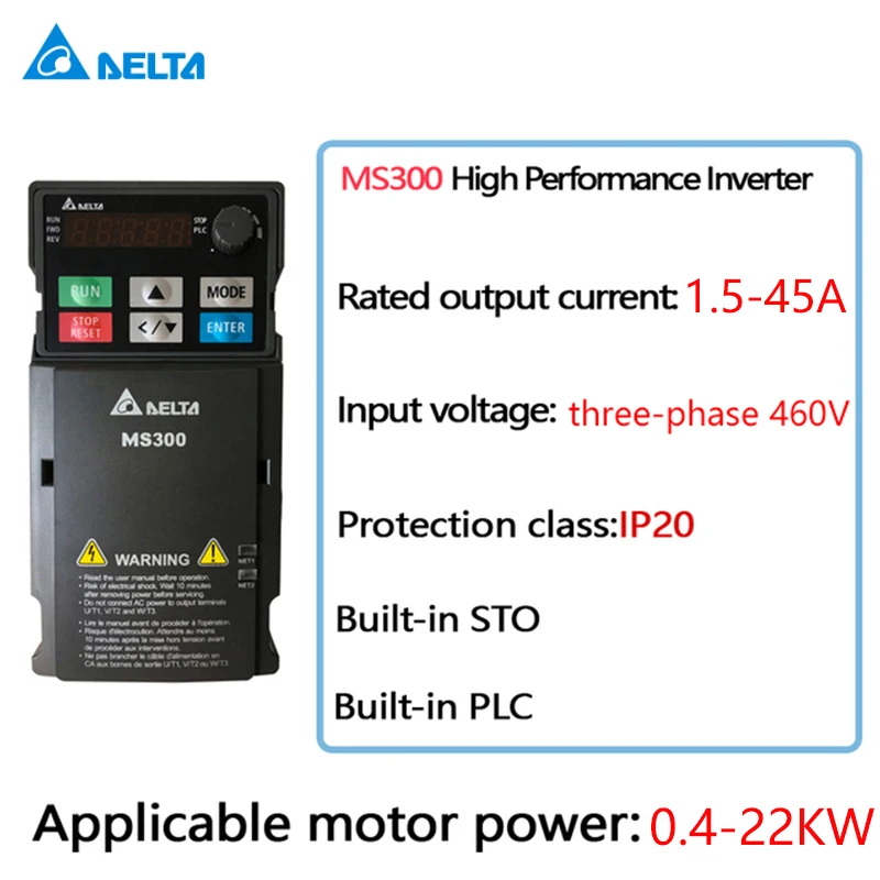 

Delta MS300 VFD Vector Control Inverter Drive 0.4-22kW 1.5-45A 460V Three Phase Output Frequency Converter HVAC Air Conditioner