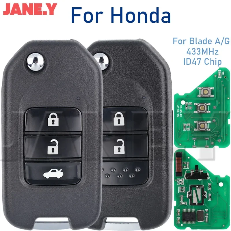 Умный дистанционный ключ от автомобиля для Honda Civic City CRV XR-V HR-V FRV Accord Jazz Vezel 433 МГц ID47