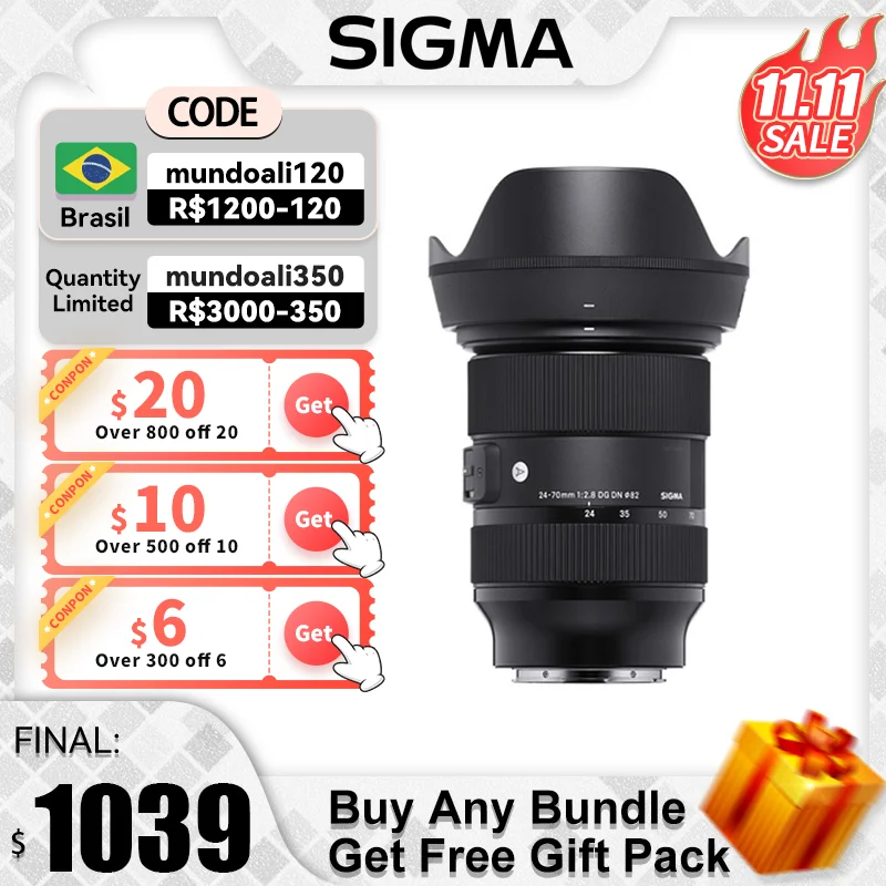 

Объектив Sigma 24-70 мм F/2,8 DG DN для камеры с большой апертурой и полнокадровым объективом для Sony E-mount или Canon EF