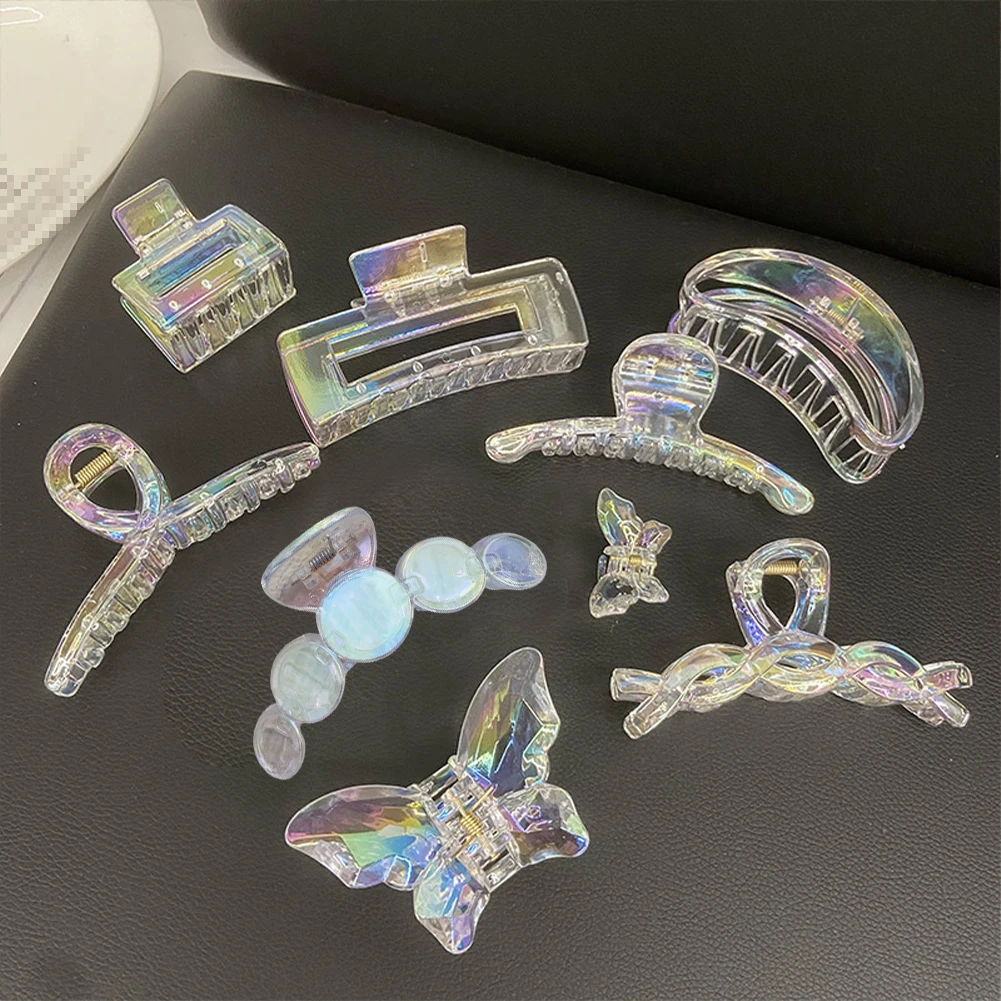 

Crystal Colorful Mermaid Hair Claw Girls Back Head Hair Catch Clamp Clips Transparent Large Shark Clips Hairpins Headdress