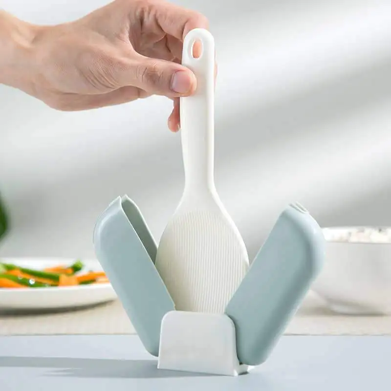 

Standing rice spoon automatic opening and closing dust cover set to play rice storage rack household large non-stick rice spoon