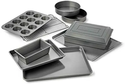 

Bakeware Set, 10-Piece Set Includes Baking Sheet, Cookie Sheet, Cake Pans, Muffin Pan, and More, Dishwasher Safe, Silver