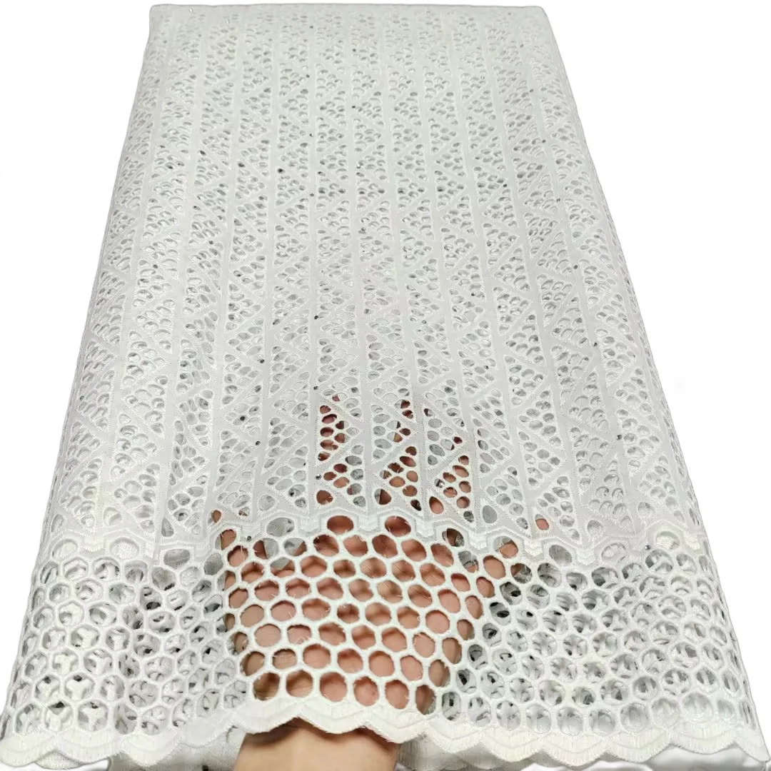 

YQOINFKS Perforated Cotton Fabric Dry Lace Formal Dress African Swiss White Sewing Craft Evening Party Italian Apparel YQ-8007