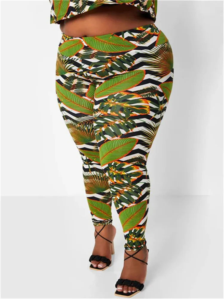 Plus Size Two Piece Outfits Women Summer Clothing Print Short Sleeve Casual Top and Pants New Matching 3xl 4xl 5xl 6xl